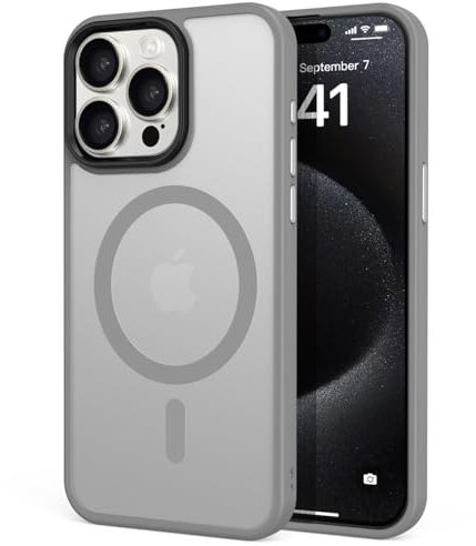tigratigro Cover Magnetica per iPhone 15 Pro Max, Compatibile con MagSafe, Custodia Traslucida Opaca Posteriore Sottile Antiurto Protettiva Case, Protezione Antiurto di Grado Militare, Grigio