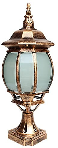 MODEBHD Lámpara de Mesa al Aire Libre de Vidrio Retro Europeo Linterna Tradición Aluminio Antiguo Impermeable Poste de Calle Luz E27 Decoración Jardín Césped Columna Luz Iluminación Luminaria Bolardo