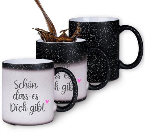 Zaubertasse Schön, dass es Dich gibt - Farbwechseltasse mit Glitzerpartikeln - perfektes Geschenk