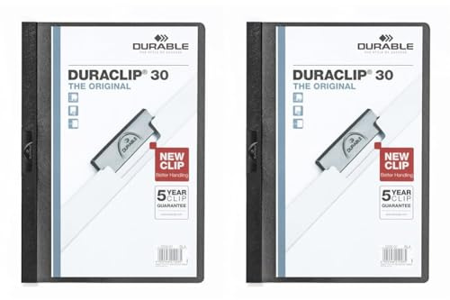 Durable Klemm-Mappe Duraclip (Original 30, Hartfolie, bis 30 Blatt A4) 5 Stück, schwarz, 222701 (Packung mit 2)