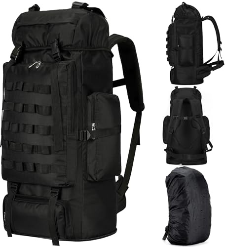 Unineovo 70L/100L Großer Camping-Wanderrucksack mit Regenschutz, wasserdichter Molle-Rucksack, Militär-Rucksack, leichter Rucksack-Tagesrucksack für Trekking, Klettern, Outdoor