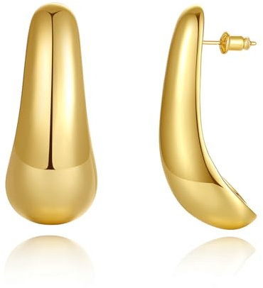 CyxenNova Kleine Creolen Gold Ohrringe Damen, 18K Vergoldet Huggies Ohrringe Creolen, Klobig Dick Ohrringe Gold, Hypoallergen Leicht Schmuck Damen, Geschenke für Frauen (Long Teardrop)