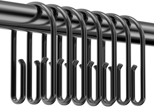 Black Shower Curtain Hooks Rings ,Double Sided Shower Curtain Rings Rust Proof,12 pcs Shower Hooks for Inside Shower,Smooth Sliding Anti-Drop Double Shower Rings for Curtain (Black)