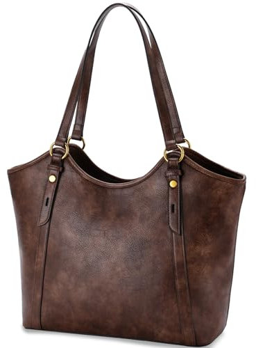 VASCHY Handtasche Damen, Shopper Tasche Groß Henkeltaschen Vegan Leder Tote Bag für Schule Arbeit Uni Einkauf Reise,Kaffee