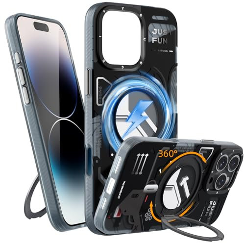 YOUNGKIT 360°Verstellbarem Ständer für iPhone 16 Pro Hülle für Magsafe (Magnetischer Robust Standring) Militärschutz, Dünn Matt Rückseite Schutzhülle für iPhone 16 Pro Case, Schwarz