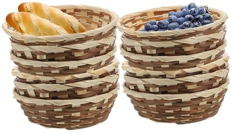 12pcs Hamper Basket,17cm Stackable Woven Bread Basket,Round Small Bamboo Food Baskets for Fruit Vegetables Snacks,Bread Storage Baskets for Kitchen,Table,Restaurant,Picnic,Gifts Display Decor