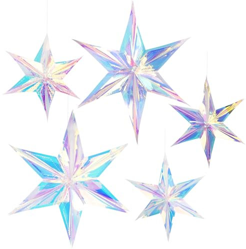 BETESSIN 5 Stück Weihnachtssterne Bunt - Sterne zum Aufhängen - Weihnachtsdeko für Christbaumschmuck und Deckenhänger - Sterne Anhänger Weihnachten