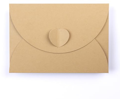 PresentFill® Briefumschläge (25 x Stück) DIN C6 ohne Fenster mit Herz Verschluss in Natur/Braun - aus 210 / gm² starkem 100% Recycling Vintage Kraftpapier im Format 162 x 114 mm