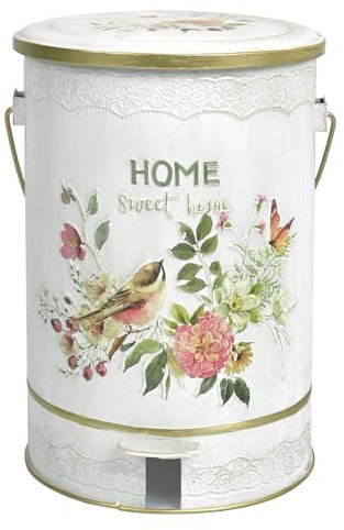 Cubo de basura de cocina grande de 10 l, cubo de basura retro con pedal de hierro para interiores y exteriores, eliminación en el jardín, gran capacidad, cubo de basura con pedal, color blanco