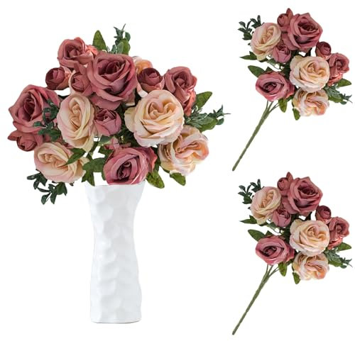 astylishome Luxury Faux Flower Arrangements Artificial Fake Flowers Plants Wedding Bouquets Decorations Plastic Floral Table Centerpieces for Home Kitchen Garden Party D茅cor 3213