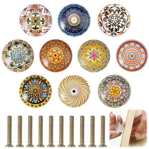 10 Pièces Couleurs Aléatoires Bouton de Tiroir, Bouton Meuble de Style Bohème de Meuble Vintage, Boutons de Porte en Céramique pour Placards, Boutons d Armoire pour Placard, Tiroir et Armoire