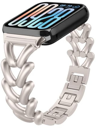 KeHowy Metall Armband Kompatibel mit Xiaomi Smart Band 9 Pro/8 Pro/Redmi Watch 5/Watch 4, Elegant Einkettiges Metallarmband, Edelstahl Band Ersatzarmband für Xiaomi Mi Band 8 Pro/9 Pro - Starlight