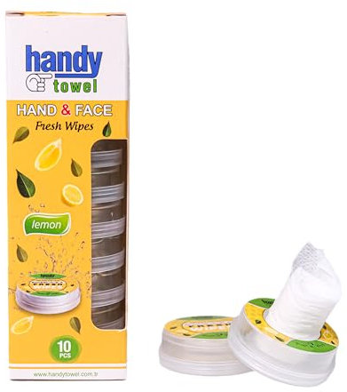 Handy Towel Lemon Scented Wet Wipes – 10 Pack | Individually Wrapped | Travel Size | Alcohol-Free | Eco-Friendly | Pocket-Friendly | Refreshing On-the-Go Clean