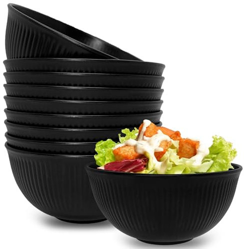 Black Plastic Bowls Set of 10, Unbreakable Cereal Bowl Reusable Breakfast Bowls 15cm Black Serving Bowl for Parties Rice Soup Snack Fruit Salad - Dishwasher and Microwave Safe