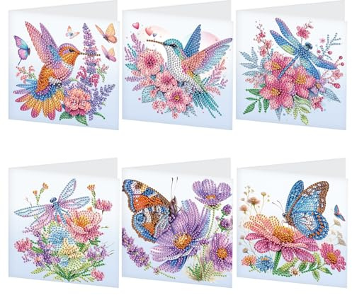 LazyFold 6 Pcs Diamond Painting Greeting Cards Kits for Adults,DIY Animals and Flowers Handmade Festival Greeting Cards withEnvelopes DIY Diamond Art Crafts Birthday Cards Creative Gift
