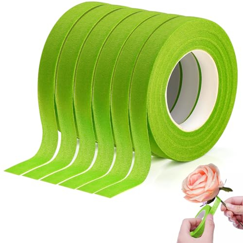XRXYMQ Lot de 6 Ruban Vert 162m qualité supérieure Scotch Fleuriste Vert Clair Rubans de Fleuriste pour Décorations Floral Tape pour Enveloppement de Bouquets Floratape Fleuriste 27 Verges/Rouleaux