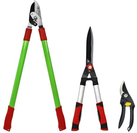 BOOMET Gartenwerkzeug 3-Set · Astschere, Heckenschere & Gartenschere für präzises Schneiden von Ästen, Hecken und Sträuchern im Garten