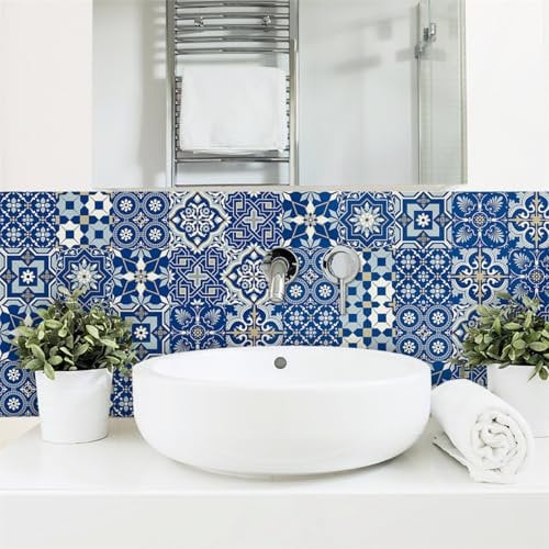 Stick on Tiles 15X240CM Navy Blue Tile Stickers Transfers for Bathroom Kitchen,Peel and Stick Wall Stickers Self Adhesive Vinyl Waterproof Oil Proof Home Decor