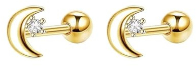 AMDXD Ohrringe Damen 750 Gold, Mond Ohrstecker mit Moissanit, 18K Gelbgold Ohrstecker Jungs Echt
