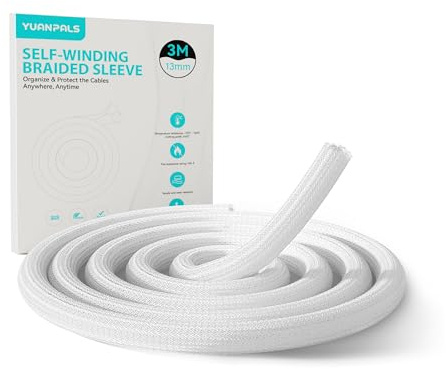 YuanPals Funda organizadora de cables, 13 mm - 3 m, tubo de gestión de cables para PC/TV, organizador de cables automático para el hogar, oficina (blanco)