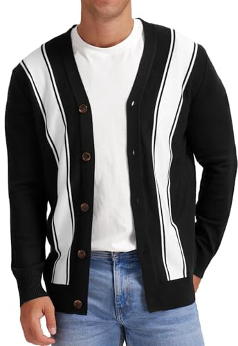 Anelune Men's Vintage Button Cardigan Sweater | Long Sleeve, V Neck, Warm Knitted, Lightweight Cardigan for Autumn Winter