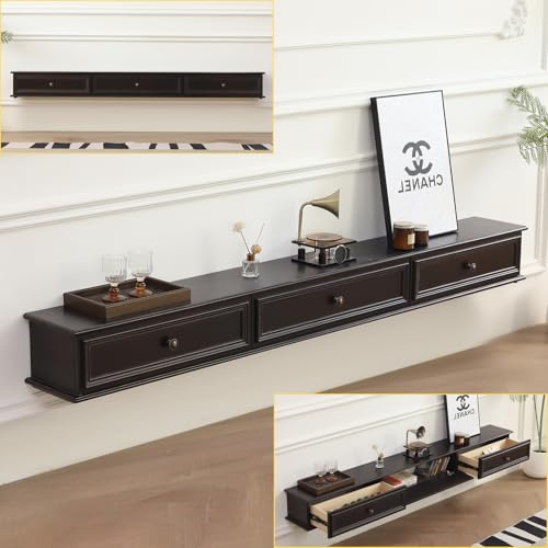 Coubird Mueble de TV Flotante, Soporte de montado en la Pared con Dos cajones, Consola Multimedia para, Mueble de TV Grande para Sala de Estar y Oficina (marrón, 240CM)