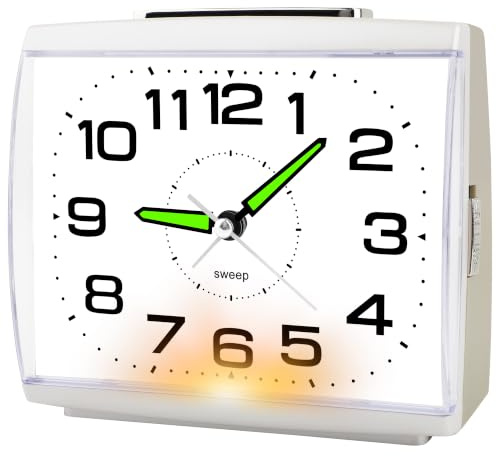 Edillas Wecker Analog Ohne Ticken für Nachttisch(Weiß) | Mit Großem Zifferblatt,Nachtlicht,Schlummerfunktion,Batteriebetrieben,Ansteigender Lauter Alarm für Senioren und Vielschläfer