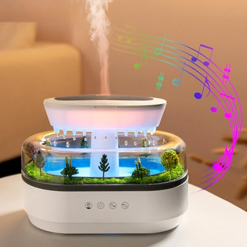 Sockywin 250ML Regentropfen-Luftbefeuchter & Aroma Diffuser - Wolkenförmiger Ultraschall-Luftbefeuchter mit Beruhigenden Regengeräuschen, Ideal für Schlafzimmer, Büro, Yoga & Entspannung