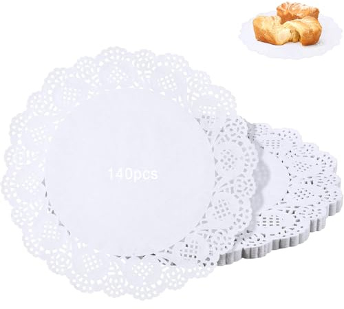 140 Stück 21.5cm Weißes tortenunterlage spitzenpapier Rund, tortenspitze, tortenunterlage rund für Kuchen, Hochzeitsdekoration, Tischsets, Platzset Papier und Verpackung