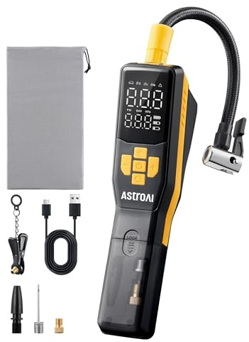 AstroAI Fahrradpumpe Elektrisch Luftpumpe Fahrrad, mit Auto-Abschaltfunktion, LCD-Display, LED-Licht & Integrierte Aufbewahrung, 10,3 Bar Wiederaufladbarer Kompressor für Auto Motorrad Fahrrad Ball