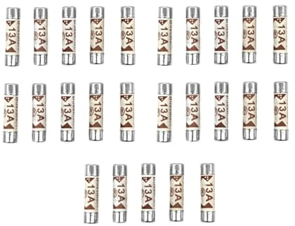 JZK 25 pezzi 13 Amp 240 Volt BS1362 fusibile tubolare in ceramica per uso domestico, fusibile superiore spina 6 * 24 mm, tubo in ceramica antideflagrante riempito di sabbia, 13 A 240 V BS1362