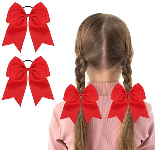 LOPHE Elastische Haargummis mit Schleife für Mädchen, 2 Stück Weiche Schleifen Haarbänder, Baby Kinder Haarschmuck Pferdeschwanzhalter Bunt (11# Rot)
