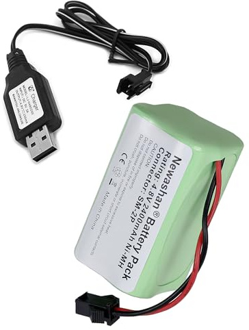 Batterie 2400mAh 4,8V pour RC Voiture Jouet Outils électrique Camion Ni-MH | Pour Construction Benne, Télécommandée Radiocommande, Avec USB Câble Chargeur, Fiche SM-2P