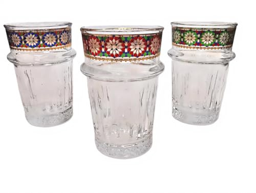 Générique Bicchieri da tè in stile marocchino, in vetro trasparente con decorazione dorata e colorata, confezione da 12