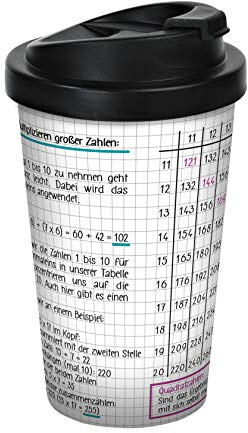 GEDALABELS 12443 Schule Mathe Großes 1x1 Coffee to go Becher, Thermosbecher, Mehrwegbecher, PP, Weiß/schwarz