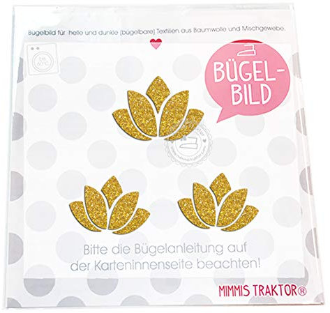GLITZER Bügelbild 3 Stk Lotusblüten 4,5 cm Yoga Aufbügler Applikationen Bügelsticker für Stoffe Textilien Kinder zum Aufbügeln Flicken, Farbe:Glitzer gold