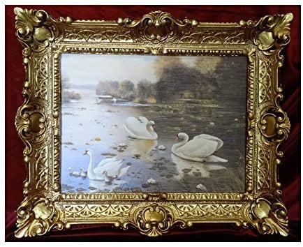 Lnxp Wunderschönes Gemälde Bilder Bild mit Rahmen Barock Antik Repro Rahmen Schwahn Schwäne 56x46 cm 50B