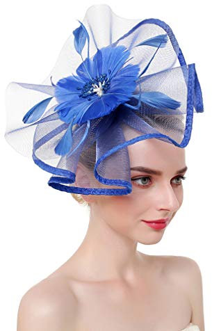 JK Home Fascinator-Hut für Frauen, Teeparty, Stirnband, Derby, Hochzeit, Cocktail, Blume, Netzfedern, Blau