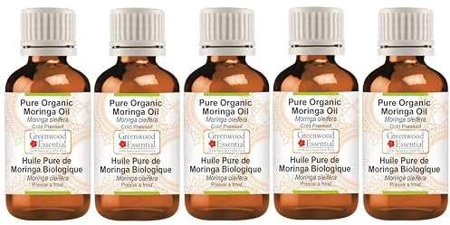 Greenwood Essential Naturreine Bio-Moringaöl (Moringa oleifera) Kaltgepresst 100ml X 5 (16.9 oz)