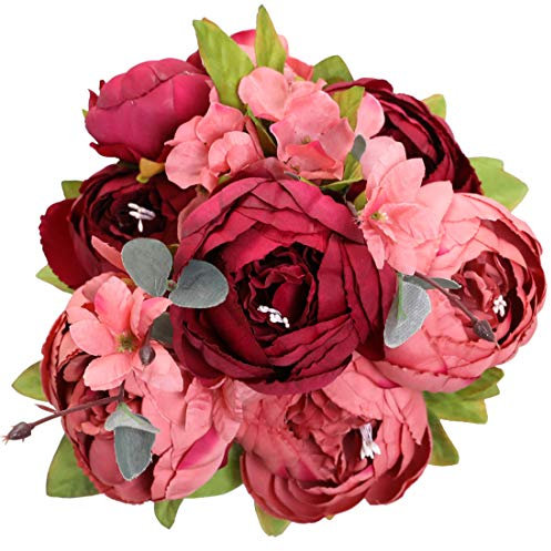 Veryhome Künstliche Blume Pfingstrose Gefälschte Blume Hochzeit Blumenstrauß Dekoration Familie Tabelle Öffentlich Auto Küche Büro Garten Innen Im Freien Braut Begrünung Pflanzen (Neu Dunkel rot)