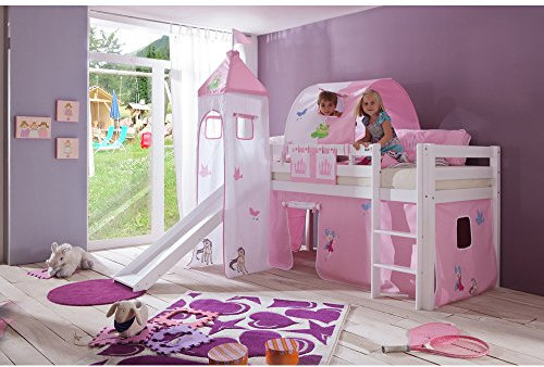 Relita Spielbett mit 4tlg. Stoffset Princess, Buche massiv weiß lackiert