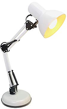 Retro Schreibtischlampe Weiß – Verstellbare Tischlampe mit Gelenkarm & E14 5.5W LED Leuchtmittel – Klassische Architektenlampe Metall für Büro, Home Office & Nachttisch – Vintage Leselampe 3000K