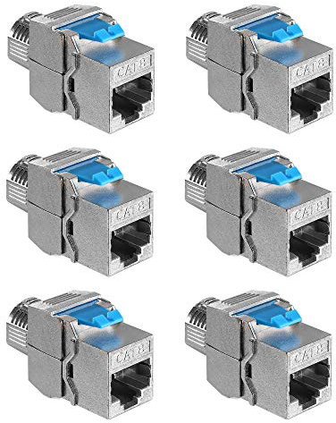 kwmobile 6X Keystone Modul für CAT 8 Kabel - 40 Gbit/s geschirmt Metall Gehäuse Schnappverschluss - werkzeugfreier Anschluss an Modular Patchpanel