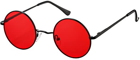 Pro Acme Retro Kleine Runde Polarisierte Sonnenbrille für Männer Frauen(Schwarz Rahmen | Transparentes Rot Linse)
