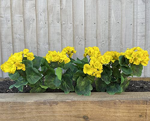 Garden 365 - Artificial Geraniums 3 PACK - Outdoor Plants for All Year Round, Fake Faux Flowers for Outside, Waterproof & UV Protected Artificial Bedding Plants (Yellow)