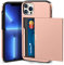 ACOCOBUY Compatible with iPhone 13 Pro Max Case with Card Holder Shockproof Protective Dual Layer Hidden Sliding Card Slot Heavy Duty Wallet Phone Cover Armor Back Shell 6.7 inch for Women Rose Gold