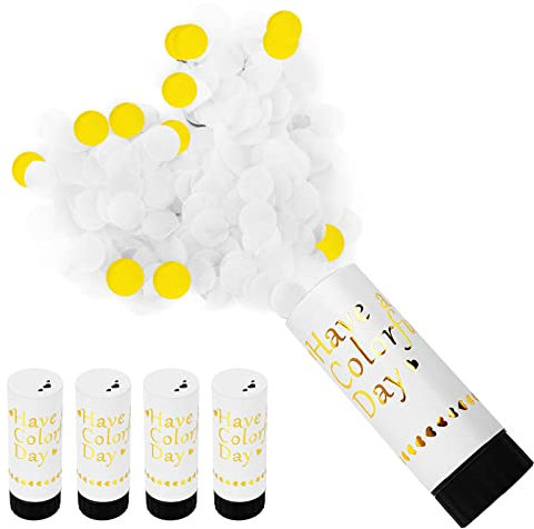 Konfettikanone, Party Popper, Konfetti Kanone Biologisch Abbaubar, 4 Stück Papier Konfetti Shooter für Hochzeit, Geburtstag, Weihnachten, Babyparty, Party-Zubehör (100% POP) (weiß)