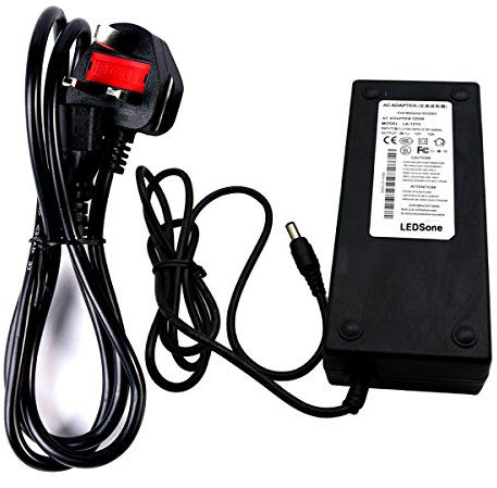 LEDSone 12V DC Power Supply 10A AC 100-240V to DC 12V Power Cable Transformer Wall Charger Replacement UK Plug 5.5mm x 2.1mm Jack for Led Strips, CCTV Cameras (10A)
