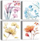 Artscope 4 Teilig Leinwandbilder mit Weiche Blume Motiv Kunstdruck - Moderne Wandbild für Küche Badezimmer Wohnzimmer Wanddekoration - 30 x 30 cm