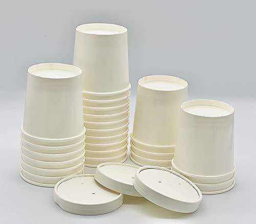 HOT BARGAINS 250 Set of White Kraft 16oz Disposable Soup Containers with Lids of Paper Soup Bowls Takeaway Tubs Perfect for Ice Cream Containers, Dessert and Deli Containers